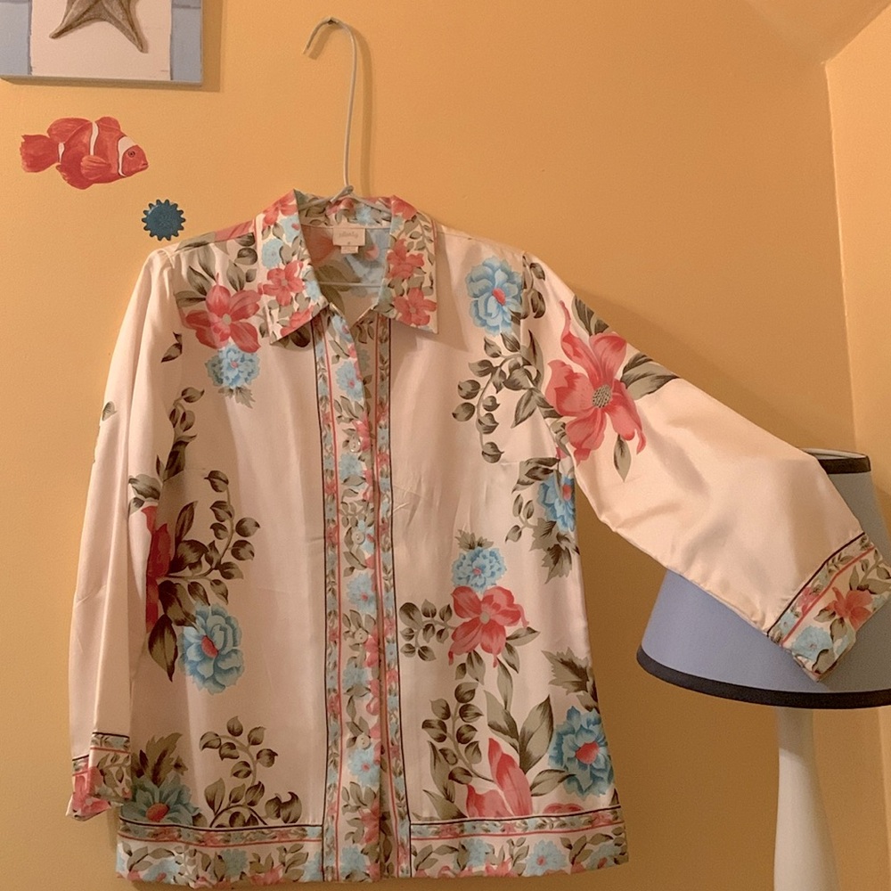 Plenty Brand 100% Silk Floral Design Shirt
